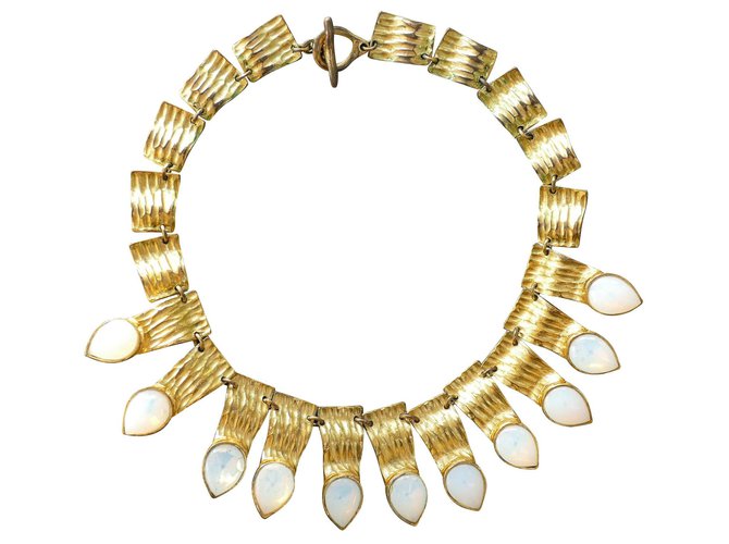 Autre Marque Ikuo Ichimori Gold metal plastron necklace and opal glass drops Golden  ref.130143