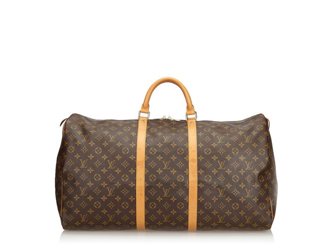 Louis Vuitton Brown Monogram Keepall 60 Leather Cloth  ref.130162