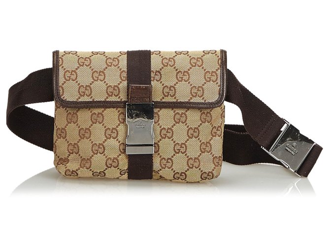 Gucci bolso de cinturón de lona GG marrón Castaño Beige Cuero Lienzo Paño  ref.130167