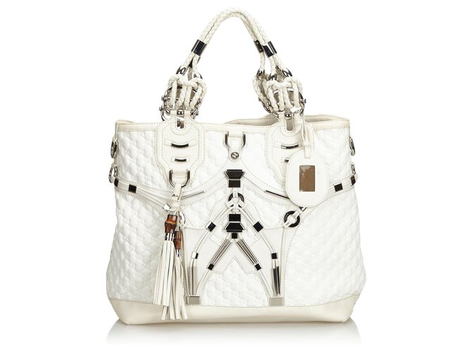 La bolsa de asas blanca Techno Horsebit de Gucci Blanco Cuero Paño  ref.130174