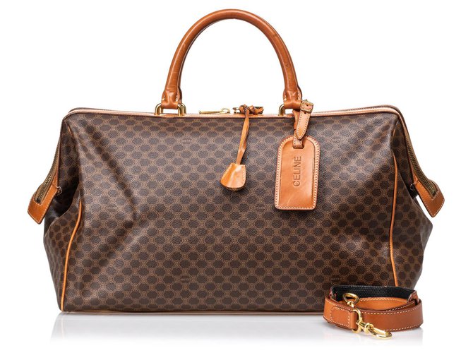 Céline Celine Brown Macadam Travel Bag Dark brown Leather Plastic  ref.130181