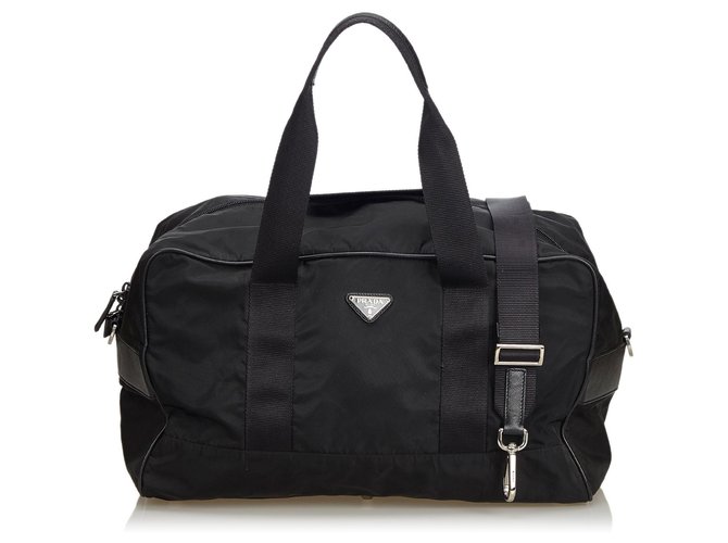 Prada Black Nylon Duffle Bag Leather Cloth  ref.130188