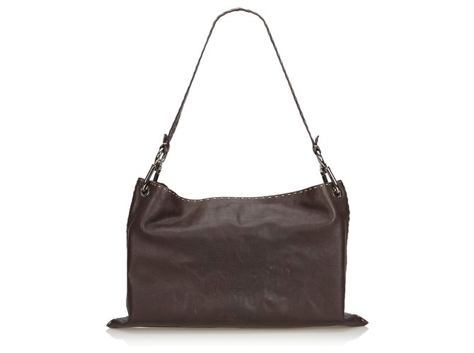 Fendi Brown Selleria Leather Shoulder Bag Dark brown  ref.130196