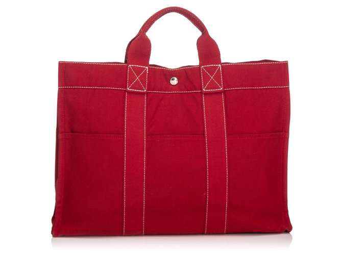 Hermès Hermes cabas Rouge Rouge Toile Tissu  ref.130228