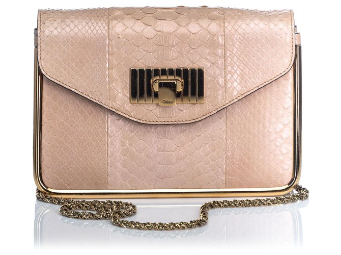 Chloé Chloe Brown Python Leather Sally Crossbody Bag Beige Golden Metal  ref.130230