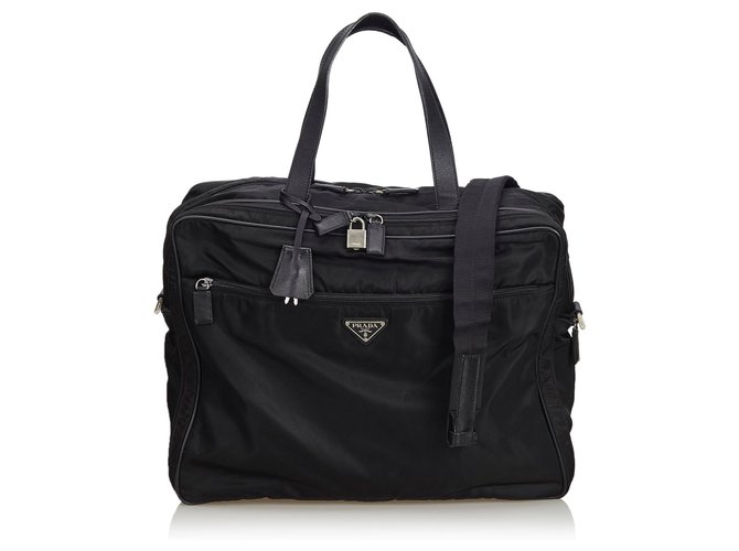 Prada Black Nylon Business Bag Leather Cloth  ref.130237