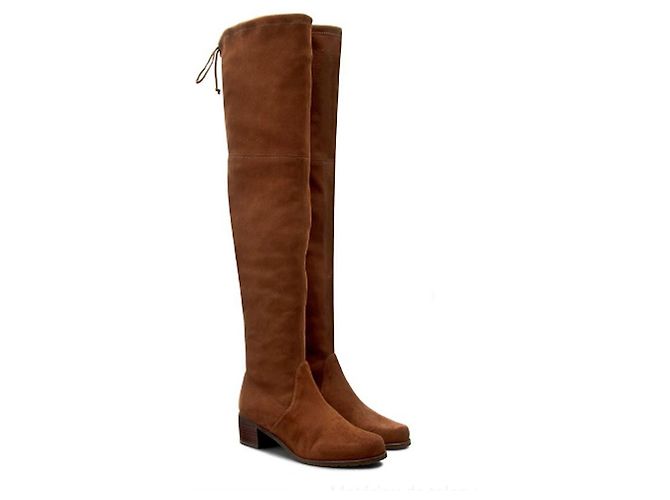 Stuart Weitzman Midland Cuissardes en Daim Caramel Marron clair