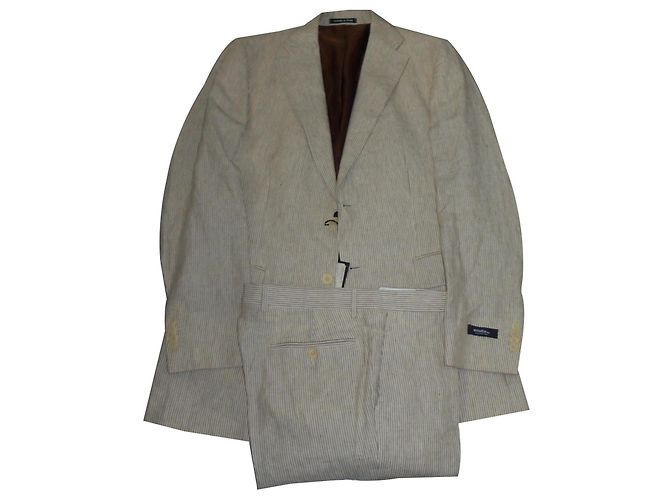 Terno de linho Smalto marrom e branco