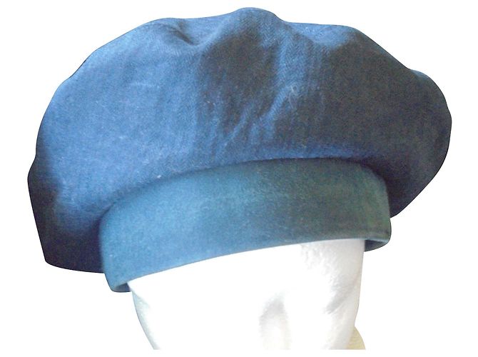 Cappello Hermès Motsch in lino blu navy e nubuck Verde scuro