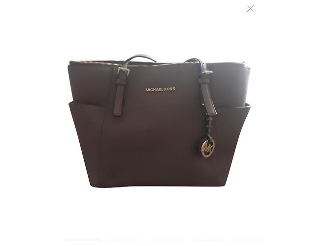 Bolsa de mão Michael Kors Jet Set em couro bege