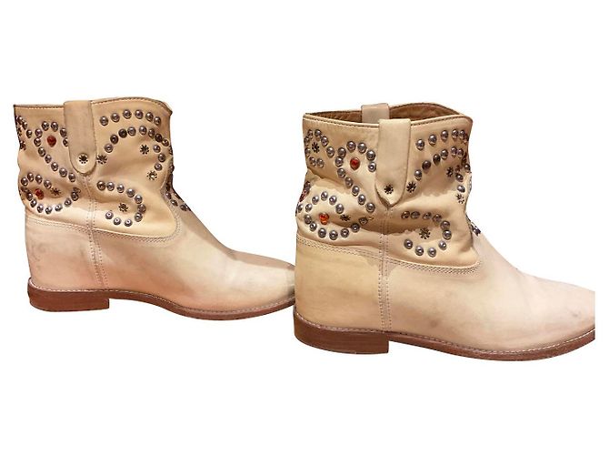 Isabel Marant Stiefeletten aus Leder Eggshell mit bunten Perlen Aus weiß