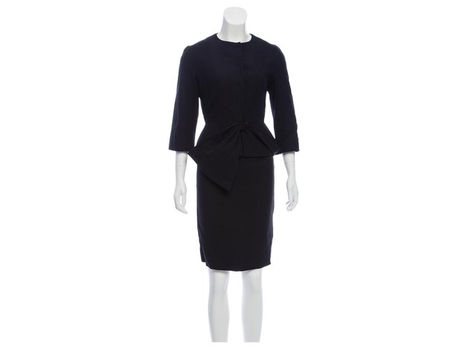 Dior Silk bow detail skirt suit Black Wool  ref.130370