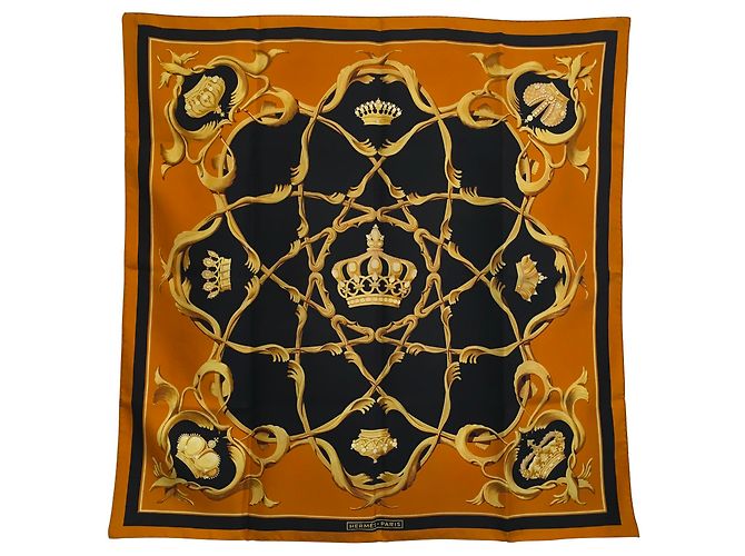 Hermès corona Negro Coñac Seda