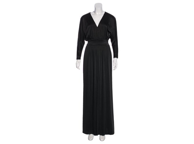 Halston Heritage Schwarzes Kleid mit Flügelärmeln Polyester Elasthan  ref.130384