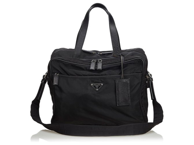 Prada Business-Tasche aus schwarzem Nylon Leder Tuch  ref.130434