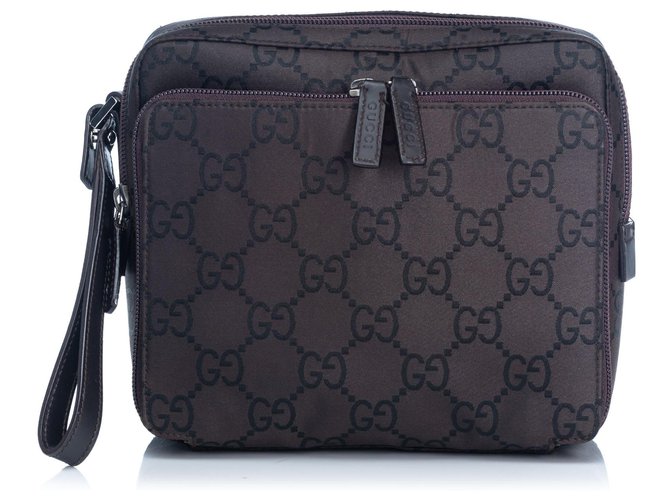 Gucci Brown GG Jacquard Handbag Black Dark brown Leather Cloth  ref.130436