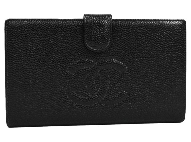 Portafoglio Chanel nero con caviale Pelle  ref.130446
