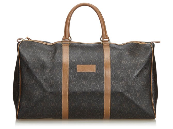 Dior Black Honeycomb Coated Canvas Duffle Bag Brown Light brown Leather Cloth Cloth  ref.130454