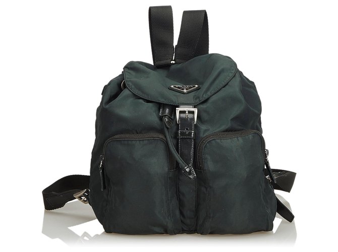 Prada Green Nylon Drawstring Backpack Dark green Leather Cloth  ref.130457