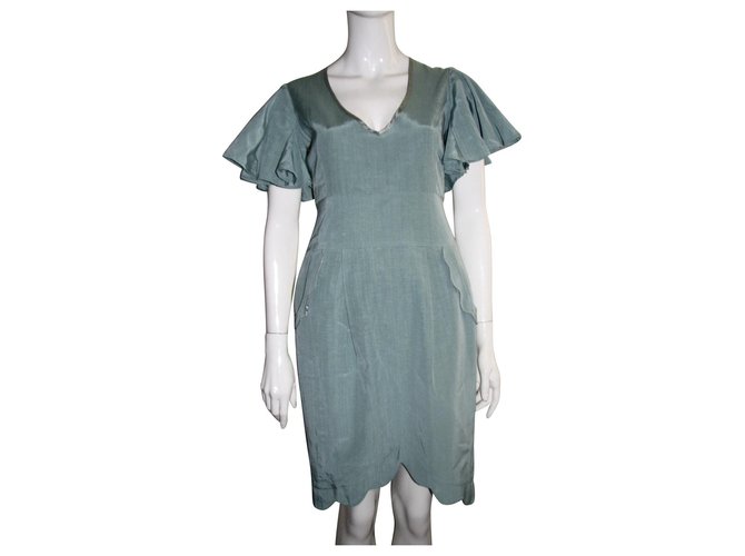 Matthew Williamson Kleid mit flatternden Ärmeln Hellgrün Baumwolle Viskose  ref.130482
