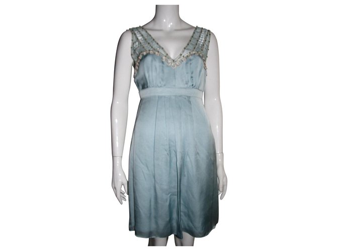 Temperley London Silk dress with lace and embellishments Turquoise  ref.130483