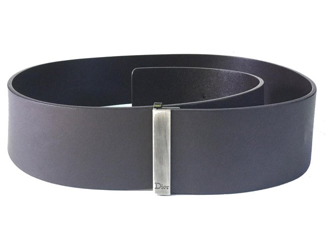 Christian Dior Large ceinture en cuir Gris anthracite  ref.130496