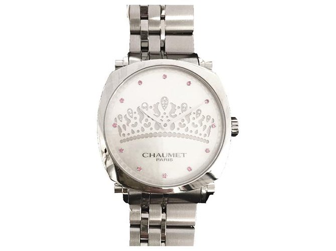 Chaumet modelo de relógio "Dandy Tiara" de aço, safiras e diamantes.  ref.130511