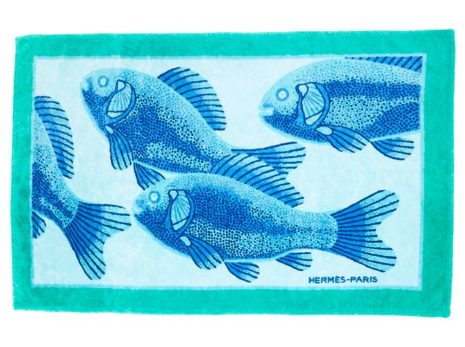 Hermès TOALHA DE PEIXE AZUL Verde Algodão