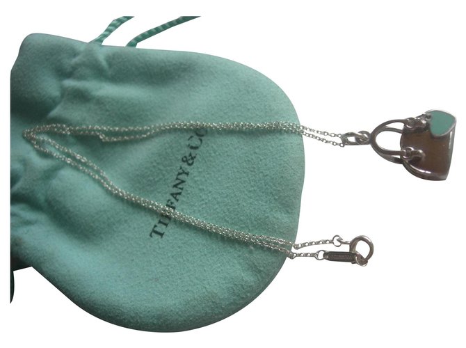 Pendant (charm) Handbag in sterling silver and enamel from Tiffany & Co. Silvery Blue  ref.130634