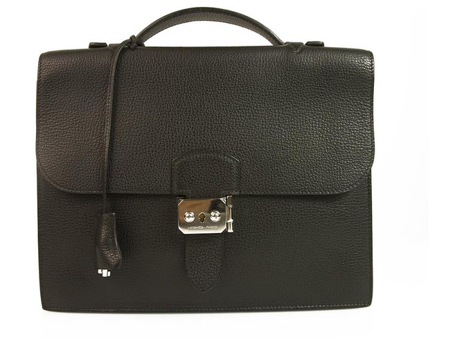 Hermès Hermes Sac a Depeches 27 Maletín de cuero negro Togo bolso Palladium Hardware  ref.130684