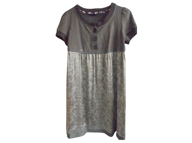 IKKS vestido em seda e lã Marrom Cinza antracite