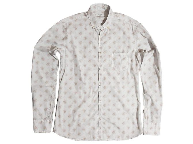 Autre Marque Camicia Aglini in cotone a fiori e righe bianche e blu Multicolore