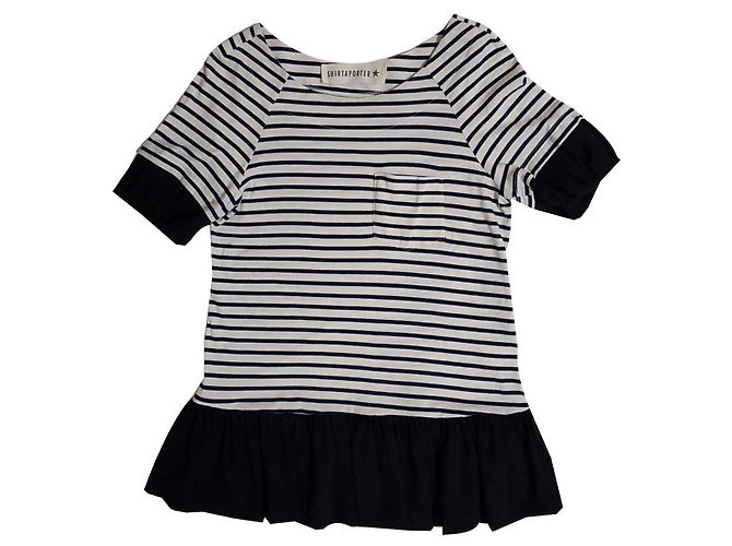Camicetta Shirtaporter a righe in seta e cotone bianca blu Bianco Multicolore