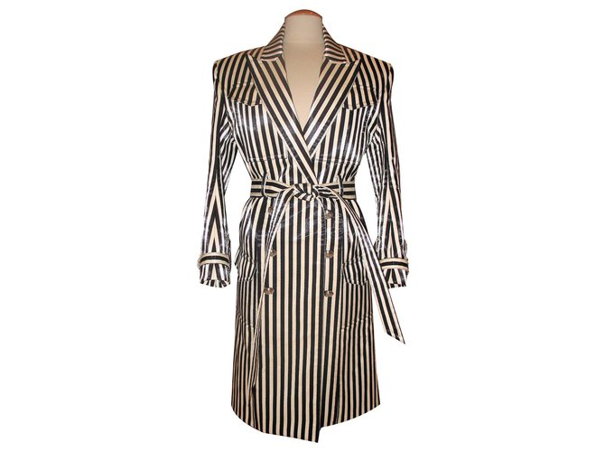 Balmain black & white striped coat Cloth  ref.130737