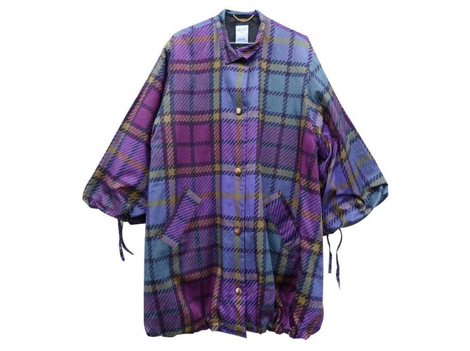 Céline Coats, Outerwear Green Purple Cotton  ref.130759