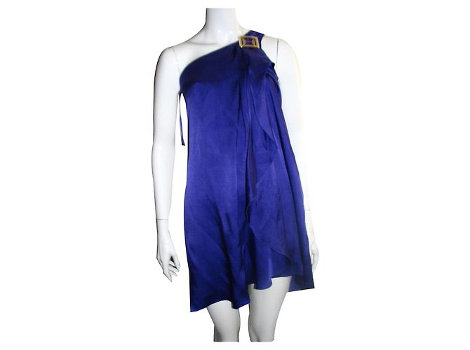 Halston Heritage Seidenkleid One Shoulder Griechischer Stil Lila