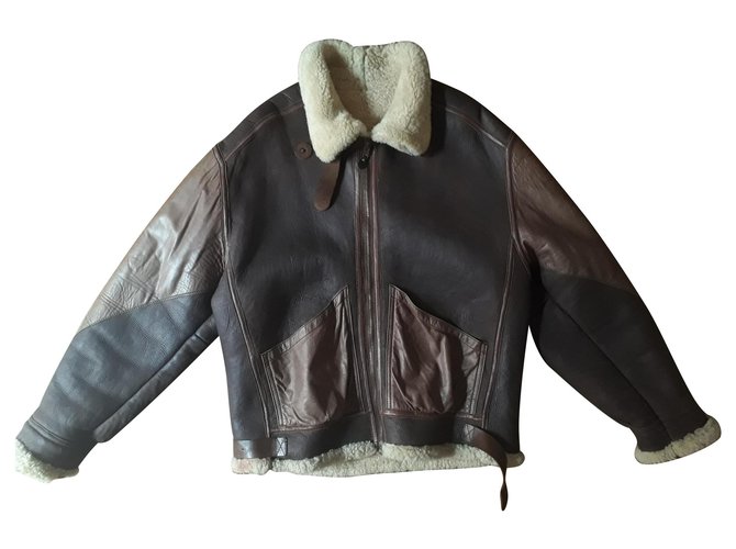 Leather / wool bomber coat - Emporio Armani - T.52 (l) - good condition Brown  ref.130857
