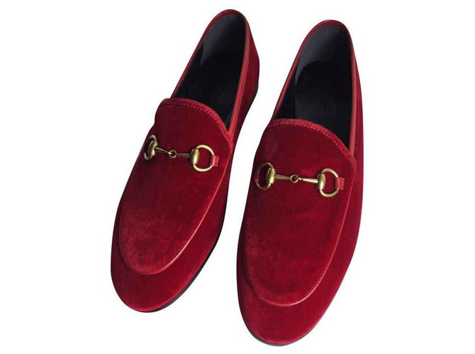 Gucci Jordaan velvet loafer MOCASSINS MOCASSINI NEW Velours Rouge  ref.130887