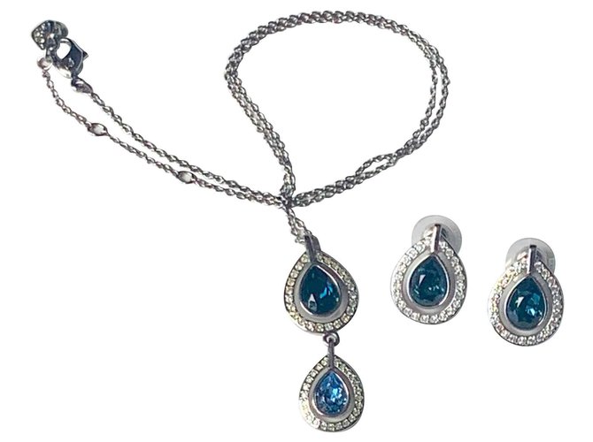 Swarovski Conjuntos de joalharia Prata Azul Aço  ref.130914