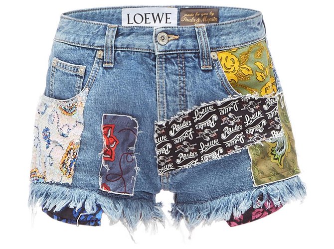 Loewe Paula Patchwork Mini Shorts Indigo / Multicolor Algodón  ref.130918