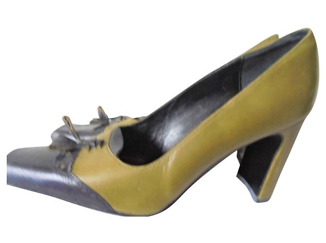 Autre Marque Décolleté Boot Shop in pelle nero e verde oliva