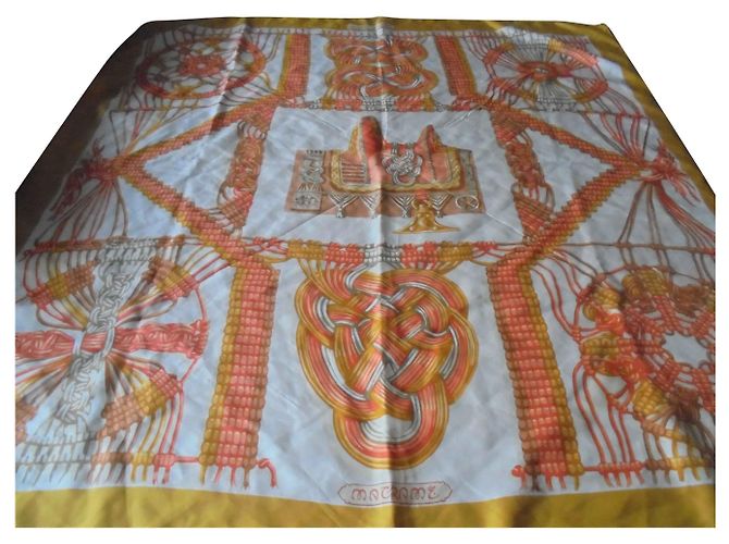 Hermès HERMES RARE VINTAGE SILK SQUARE Orange Eggshell Coral