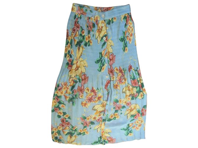 KENZO SAIA DE SEDA PINTADA Mostarda Azul claro