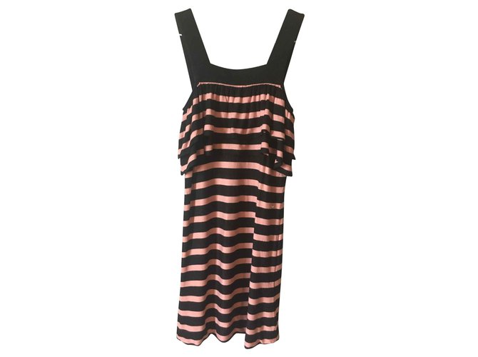 Sonia Rykiel black and pink / brown striped dress Light brown Viscose Rayon  ref.130988