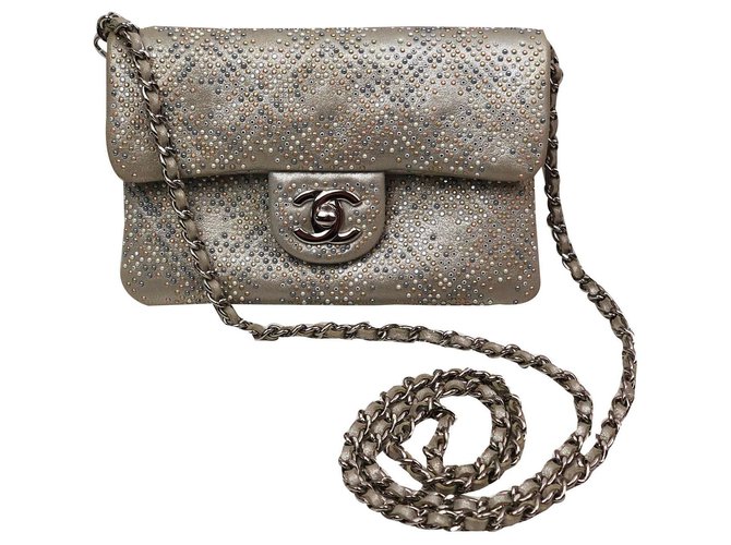 Mini Chanel Silvery Golden Leather  ref.131012