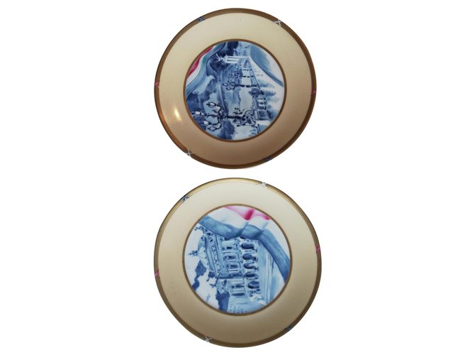 Hermès Limoges porcelain plates gold plated Multiple colors 