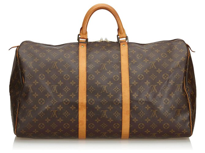 Louis Vuitton Brown Monogram Keepall 55 Leather Cloth  ref.131091