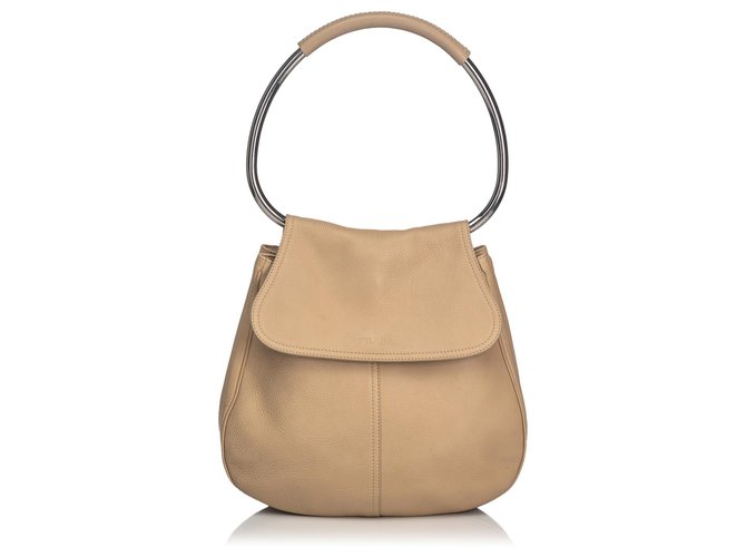 Prada Brown Leather Ring Shoulder Bag Beige ref.131105 - Joli Closet
