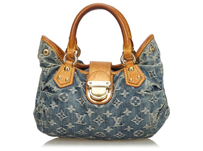Louis Vuitton Monograma Azul Denim Pleaty Handbag Marrom Couro John Pano  ref.131113