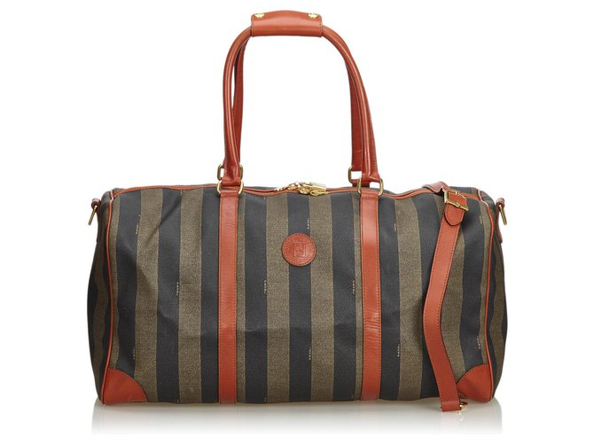 Fendi Brown Pequin Duffle Bag Leather Plastic  ref.131140